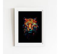 Splashart Leopard Face Framed Art Print Warren Reed - Designer White W16 inch x H24 inch
