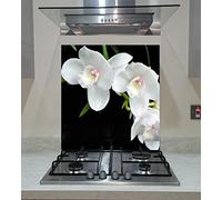 Splashback, Tempered Glass Panel Kitchen, White Orchid on the Black Background ANY SIZE, VA Art Glass (wide 60 x height 60 /cm)