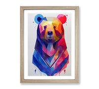 Splashed Bear No.1 Abstract Framed Print for Living Room Bedroom Home Office Décor, Wall Art Picture Ready to Hang, Oak A2 Frame (64 x 46 cm)