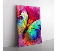 Splashed Butterfly No.4 Abstract Canvas Wall Art Print Ready to Hang, Framed Picture for Living Room Bedroom Home Office Décor, 50x35 cm (20x14 Inch)