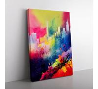 Splashed City Skyline No.2 Abstract Blue, Yellow, Pink Canvas Wall Art Print Ready to Hang, Framed Picture for Living Room Bedroom Home Office Décor, 76x50 cm (30x20 Inch)