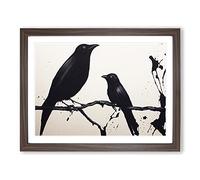Splashed Crow Bird WHT Framed Print | A2 Walnut Framed Wall Art | Ready to Hang | Modern Animal Picture | Living Room Bedroom Lounge Office