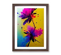 Splashed Flowers No.2 Abstract Framed Print | A3 Walnut Framed Wall Art | Ready to Hang | Abstract Floral Picture | Living Room Bedroom Lounge Office