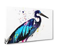 Splashed Heron Bird Vol.1 Abstract Canvas Wall Art Print Ready to Hang, Framed Picture for Living Room Bedroom Home Office Décor, 30x20 Inch (76x50 cm)