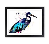 Splashed Heron Bird Vol.1 Abstract Framed Print | A2 Black Framed Wall Art | Ready to Hang | Abstract Animal Picture | Living Room Bedroom Lounge Office