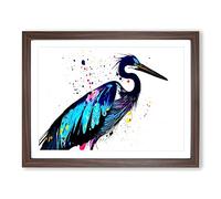 Splashed Heron Bird Vol.1 Abstract Framed Print | A3 Walnut Framed Wall Art | Ready to Hang | Abstract Animal Picture | Living Room Bedroom Lounge Office