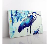 Splashed Heron Bird Vol.2 Abstract Canvas Wall Art Print Ready to Hang, Framed Picture for Living Room Bedroom Home Office Décor, 76x50 cm (30x20 Inch)