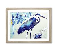 Splashed Heron Bird Vol.2 Abstract WHT Framed Print | A2 Oak Framed Wall Art | Ready to Hang | Abstract Animal Picture | Living Room Bedroom Lounge Office