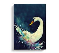 Splashed Swan Canvas Print | Gallery Wrapped 30mm Frame Wall Art | 30x20 inches | Ready to Hang | Modern Bird Picture | Living Room Bedroom Lounge Office