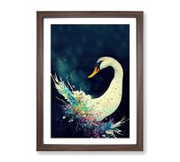 Splashed Swan Framed Print | A4 Walnut Framed Wall Art | Ready to Hang | Modern Animal Picture | Living Room Bedroom Lounge Office