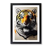 Splashed Tiger Framed Print for Living Room Bedroom Home Office Décor, Wall Art Picture Ready to Hang, Black A4 Frame (34 x 25 cm)