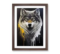 Splashed Wolf No.2 Framed Print | A3 Walnut Framed Wall Art | Ready to Hang | Modern Animal Picture | Living Room Bedroom Lounge Office