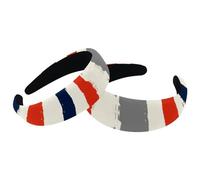 Splashing Ink Navy Red Grey Striped Womens Headbands, Vintage Thick Hair Bands, 2 Packs Velvet Padded Headbands for Girls, Wide Hair Band Hoops