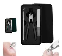 Splashproof 25° Beveled Edge Nail Clippers 3-Piece Set, Long Handle Wide Jaw Opening Anti-Splash Slanted Nail Clipper, Curved Toenail Clippers for Ingrown/Thick Nails (Black)