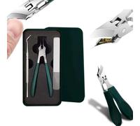 Splashproof 25° Beveled Edge Nail Clippers Set - Wide Jaw Anti-Splash Slanted Nail Cutter for Thick & Ingrown Toenails, Seniors & Adults, 3-Piece Heavy Duty Stainless Steel Nail Clipper Kit (Green)