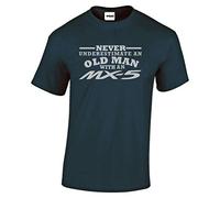 Splashshirts Never Underestimate an Old Man with an MX5 T-Shirt - 100% Cotton Crew Neck - Silver Logo Unisex Fit- Navy (Size-M)