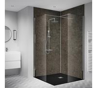 Splashwall 2 Panel Laminate Bathroom & Wet Room Decorative Panel Kit (L)2420mm (W)1200mm - Caldeira Stone Effect