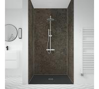 Splashwall 3 Panel Laminate Bathroom & Wet Room Decorative Panel Kit (L)2420mm (W)1200mm - Caldeira Stone Effect