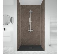 Splashwall 3 Panel Laminate Bathroom & Wet Room Decorative Panel Kit (L)2420mm (W)1200mm - Roche Salentine Stone Effect