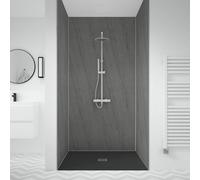 Splashwall 3 Panel Laminate Bathroom & Wet Room Decorative Panel Kit (L)2420mm (W)1200mm - Silver Granite Stone Effect