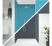 Splashwall Alloy 3 Panel Aluminium Double-Sided Bathroom & Wet Room Decorative Panel Kit (L)2440mm (W)1220mm - Turquoise & Slate Grey