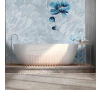 Splashwall Alloy Aluminium Bathroom & Wet Room Decorative Panel (H)2440mm (W)1220mm - Gloss Blue Botanical Flowers