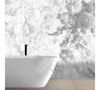 Splashwall Alloy Aluminium Bathroom & Wet Room Decorative Panel (H)2440mm (W)1220mm - Gloss Nebbiosa Flowers Marble Effect