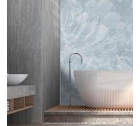 Splashwall Alloy Bathroom & Wet Room Decorative Panel (H)2440mm (W)1220mm - Gloss Blue Botanical
