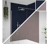 Splashwall Alloy Double-Sided Aluminium Bathroom & Wet Room Decorative Panel (H)2400mm (W)1200mm - Matt Deep Sea Blue & Smoked Rose
