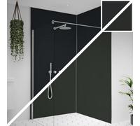 Splashwall Alloy Double-Sided Aluminium Bathroom & Wet Room Decorative Panel (H)2400mm (W)900mm - Matt Midnight Grey & Hadrian Green