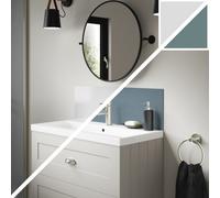 Splashwall Alloy Gloss Glacier White & Neptune Blue Glass Effect Laminate Adhesive Double-Sided Bathroom Splashback (H)25Cm (W)80Cm