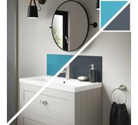 Splashwall Alloy Gloss Turquoise & Slate Grey Glass Effect Laminate Adhesive Double-Sided Bathroom Splashback (H)25Cm (W)80Cm
