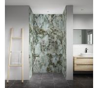 Splashwall Elite 3 Panel Composite Bathroom & Wet Room Decorative Panel Kit (L)2420mm (W)1200mm - Onyx Verde Marble Effect