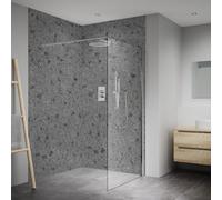 Splashwall Elite Composite Postformed Bathroom & Wet Room Decorative Panel (H)2420mm (W)1200mm - Matt Grey Terrazzo Stone Effect