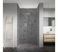 Splashwall Elite Composite Tongue & Groove Bathroom & Wet Room Decorative Panel (H)2420mm (W)600mm - Matt Grey Terrazzo Stone Effect