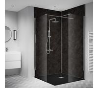 Splashwall Laminate Bathroom & Wet Room Decorative Panel (H)2420mm (W)1200mm - Matt Raja Black Stone Effect