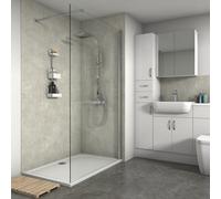 Splashwall Laminate Mdf Tongue & Groove Bathroom & Wet Room Panel (H)2420mm (W)585mm - Matt Cream Concrete