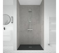 Splashwall Laminate Tongue & Groove Bathroom & Wet Room Decorative Panel (H)2420mm (W)600mm - Matt Ciment Brut Stone Effect