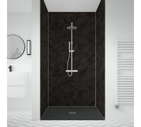 Splashwall Laminate Tongue & Groove Bathroom & Wet Room Decorative Panel (H)2420mm (W)600mm - Matt Raja Black Stone Effect