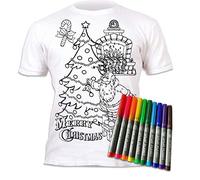 Splat Planet Christmas Santa Magic Colouring T-Shirt with 10 Non-Toxic Washable Magic Pens - Colour Your T-Shirt, Wash & Recolour (UK, Age, 7 Years, 8 Years, Regular) White