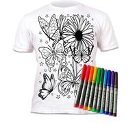 Splat Planet Colour-in Butterflies and Flowers T-Shirt with 10 Non-Toxic Washable Magic Pens - Colour-in and Wash Out T-Shirt (2-3 Years) White