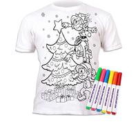 Splat Planet Colour-in Christmas ElfT-Shirt with 6 Non-Toxic Washable Magic Pens - Colour-in and Wash Out T-Shirt (12-13 Years)