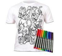 Splat Planet Colour-in Dinosaur T-Shirt with 10 Non-Toxic Washable Magic Pens - Colour Your Own, Colour-in and Wash Out T Shirt (2-3 Years) White
