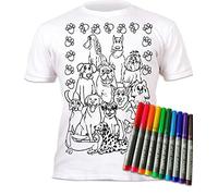 Splat Planet Colour-in Dogs, Pets T-Shirt with 10 Non-Toxic Washable Magic Colouring Pens - Colour-in and Wash Out T-Shirt
