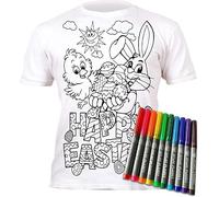 Splat Planet Colour-in Easter T-Shirt with 10 Non-Toxic Washable Magic Pens - Colour-in and Wash Out T-Shirt/Easter Gift (Age 7-8) White