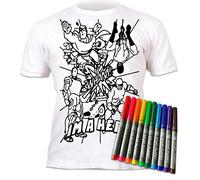 Splat Planet Colour-in Hero T-Shirt with 6 Non-Toxic Washable Magic Pens - Colour-in and Wash Out T-Shirt (5-6 Years) White