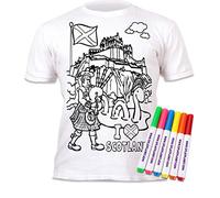 Splat Planet Colour-in Scotland T-Shirt with 6 Non-Toxic Washable Magic Pens - Colour-in and Wash Out T-Shirt (7-8 Years)