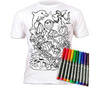 Splat Planet Colour-in Sea Life T-Shirt with 10 Non-Toxic Washable Magic Pens - Colour Your Own, Colour-in and Wash Out T-Shirt (7-8 Years) White