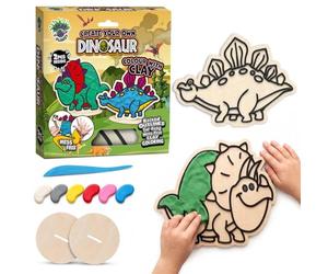 Splat Planet Dinosaur Clay Colouring Kit for Kids - 2 PK DIY 3D Art Craft Kit with Air-Dry Clay, Mess Free Clay Colouring, Creative Kids Arts and Crafts Activity Set, Dinosaur Craft Gift.