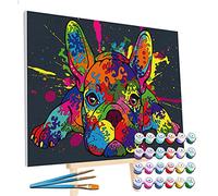 Splat Planet French Bulldog Painting by Numbers Framed, Fluorescent Neon Paint,Colouring by Numbers,Painting for Wall Art,Paint by Number Kits On Canvas for Adults, Kids. 30x40cms